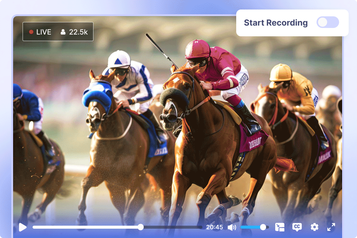 Screen recording demonstration showing automatic cloud recording of live streams with playback controls
